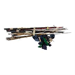 Collection of fishing rods and reels, including Hardy's 8 1/2 and other cane examples 