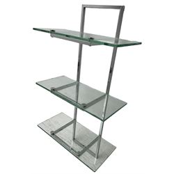 Art Deco design chrome and glass three tier wall shelf