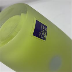 Stuart Akroyd glass vase, matte blue, green and purple bands, with bubble inclusions H28.3cm