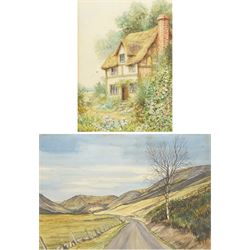 Douglas R Adamson (Scottish 20th Century): 'Glen Cova in Spring', watercolour signed, titled verso 33cm x 49cm; L Thornbery (British 19th/20th Century): Cottage in Spring, watercolour signed 35cm x 25cm (2)