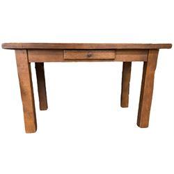 Antix Furniture - oak dining table, rectangular plank top with single drawer to the longer side, on square supports 