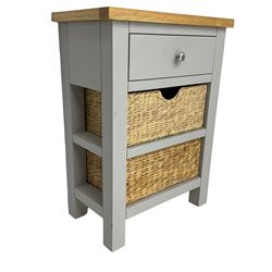 Roseland Farrow - oak and grey finish side table, fitted with single drawer and two basket drawers 