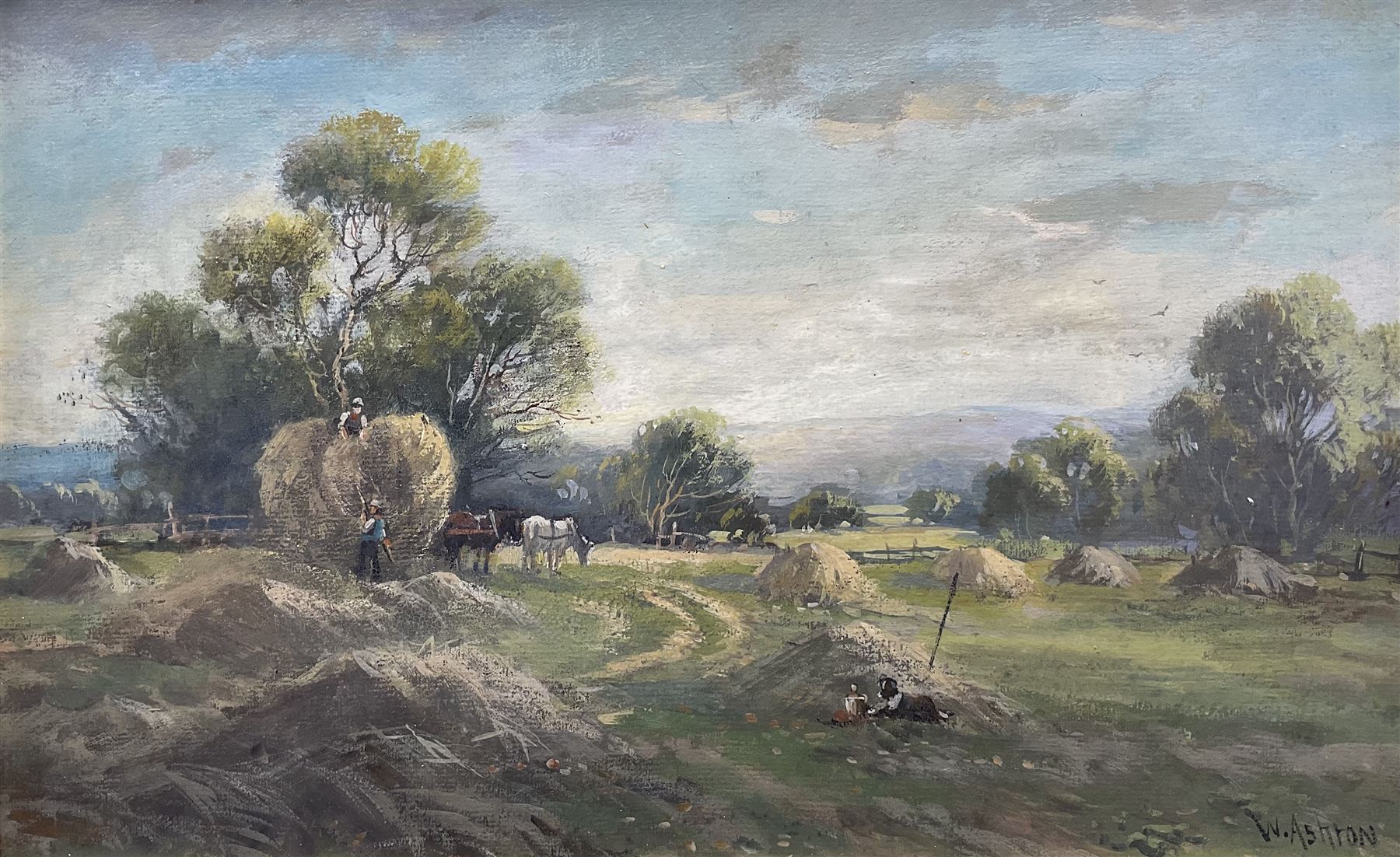 William Ashton (British 1853-1927): The Hayfield, oil on board signed 28cm x 43cm 