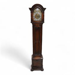 Oak cased 8-day grandmother clock c 1930 - with a broken arched pediment and break arch ho...