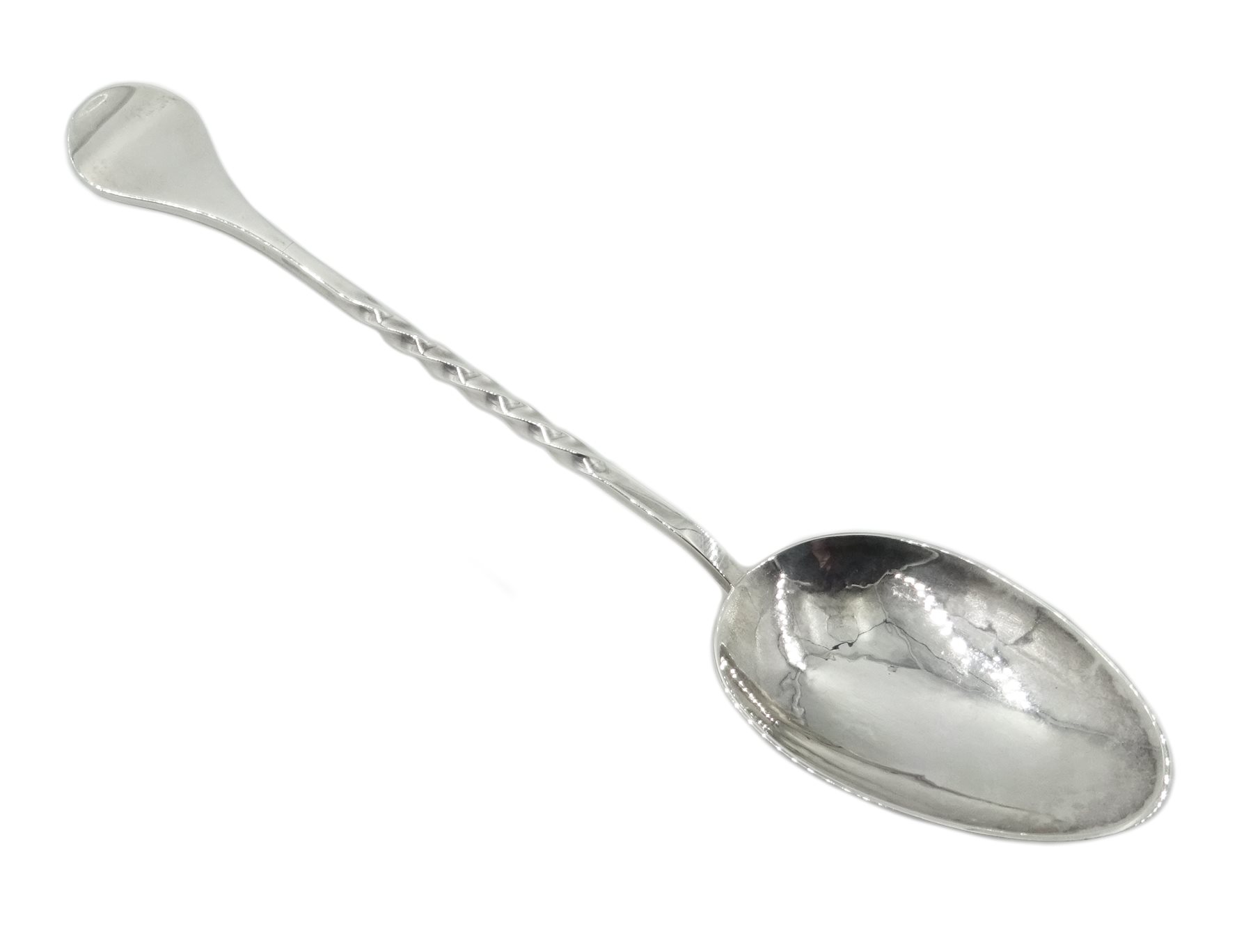 Robert Welch silver serving spoon, twisted handle and beaten bowl ...