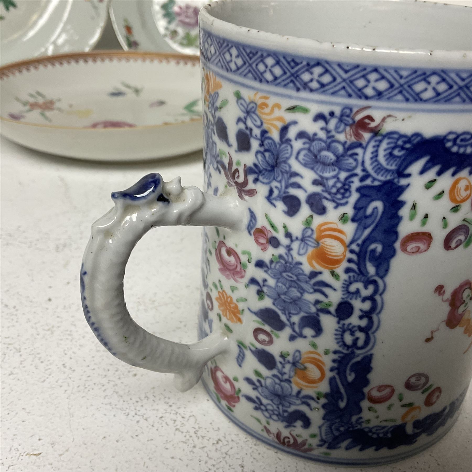 Collection of 19th century and later Chinese ceramics, to include Chinese export porcelain mug, with polychrome floral decoration, blue and white vase, of squat baluster form with cover, etc