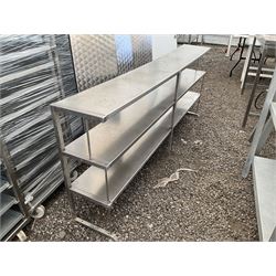 Three tier stainless steel shelving rack, and three stainless sleeves - THIS LOT IS TO BE COLLECTED BY APPOINTMENT FROM DUGGLEBY STORAGE, GREAT HILL, EASTFIELD, SCARBOROUGH, YO11 3TX