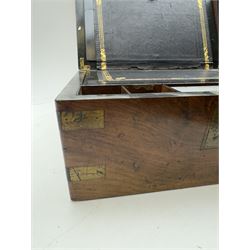19th century walnut brass bound writing slope, opening to reveal with leather bound interior, H17cm, W35cm