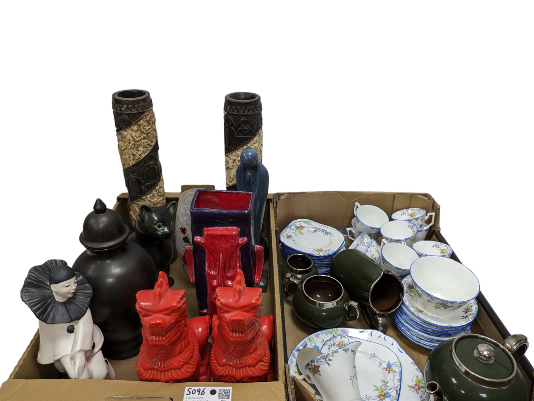 Part tea set, vases, other ceramics and decorative items, in two boxes