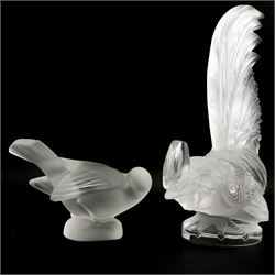 Lalique crystal Cockerel and Sparrow with head under wing, both signed Lalique, France, H21cm max (2)