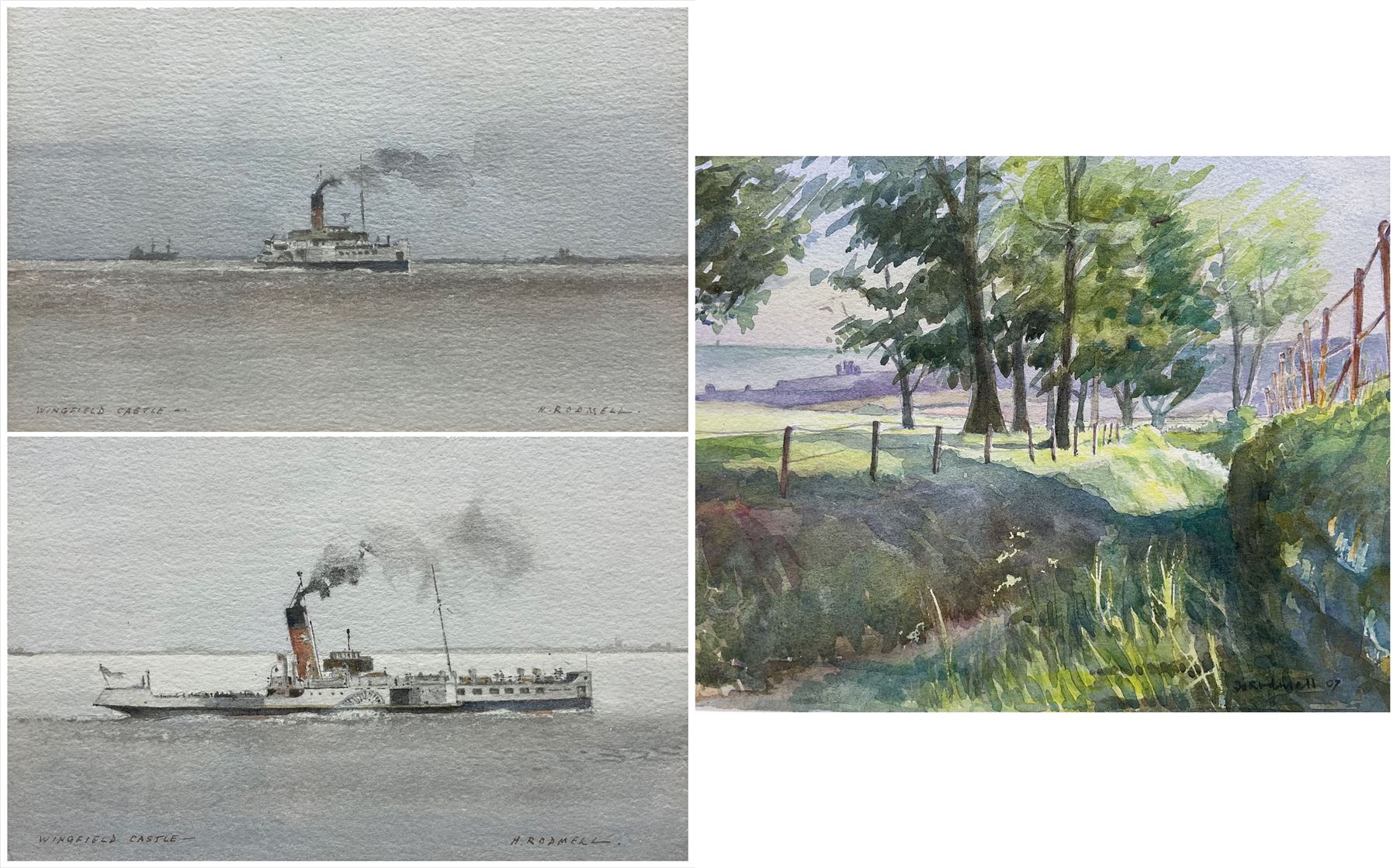 Herbert Rodmell (British 1913-1994): 'Wingfield Castle', pair watercolours signed and titled 15cm x 25cm; Jo Rodmell (British Contemporary): 'Towards Whitby from Featherbed Lane', watercolour signed and dated '07, titled verso 18cm x 22cm (3)