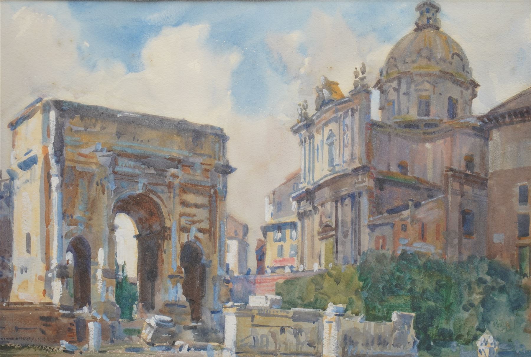 George Owen Wynne Apperley (British 1884-1960): The Roman Forum with View of the Arch of Septimius Severus and the Santi Luca e Martina, watercolour signed and dated 1913, 30cm x 45cm