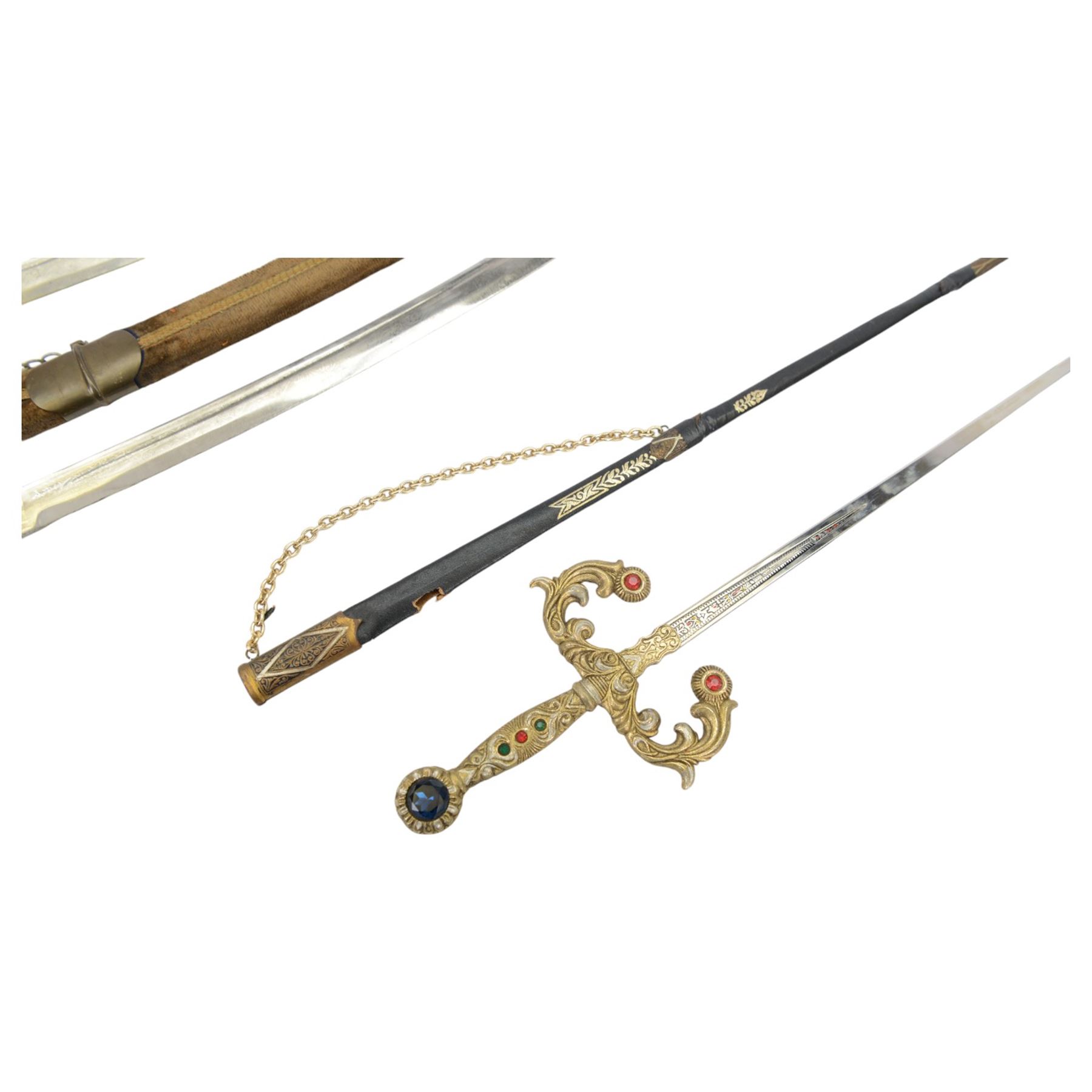 Five reproduction swords, including court swords, Saifs etc  