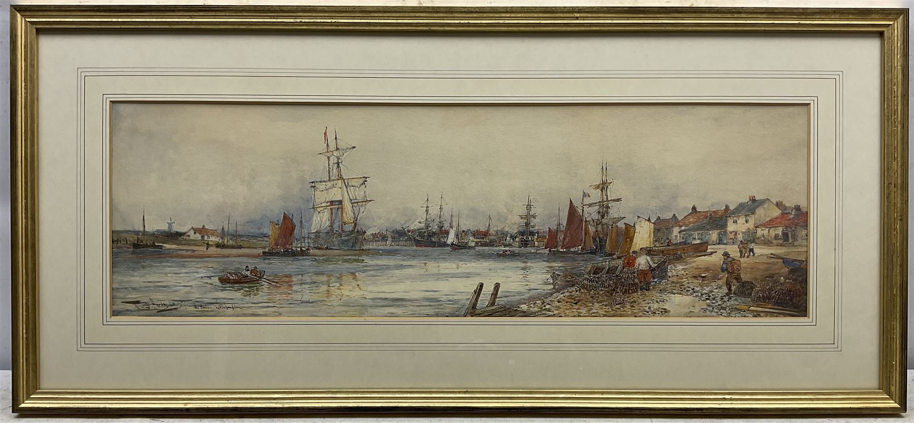 Thomas Bush Hardy RA RBA (British 1842-1897): 'The Harbour - Littlehampton', watercolour signed titled and dated 1897, 21cm x 70cm