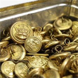 Tin containing 114 Naval brass buttons in various sizes by Kenning, Firmin etc