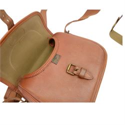 Brady brown leather cartridge bag on a canvas strap, together with another cartridge bog with a Croots leather and canvas strap