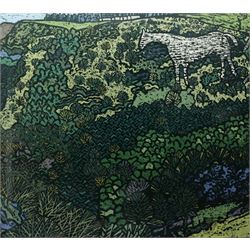 Anthony Ratcliffe (British 1954-): 'Kilburn White Horse', woodblock print signed titled numbered 2/6 and dated '98 in pencil 74cm x 81cm