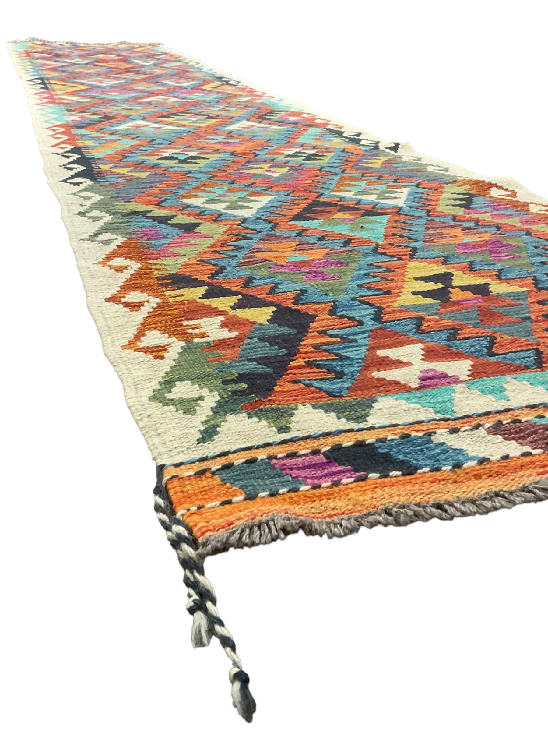 Anatolian Turkish kilim runner, multi-coloured geometric design 