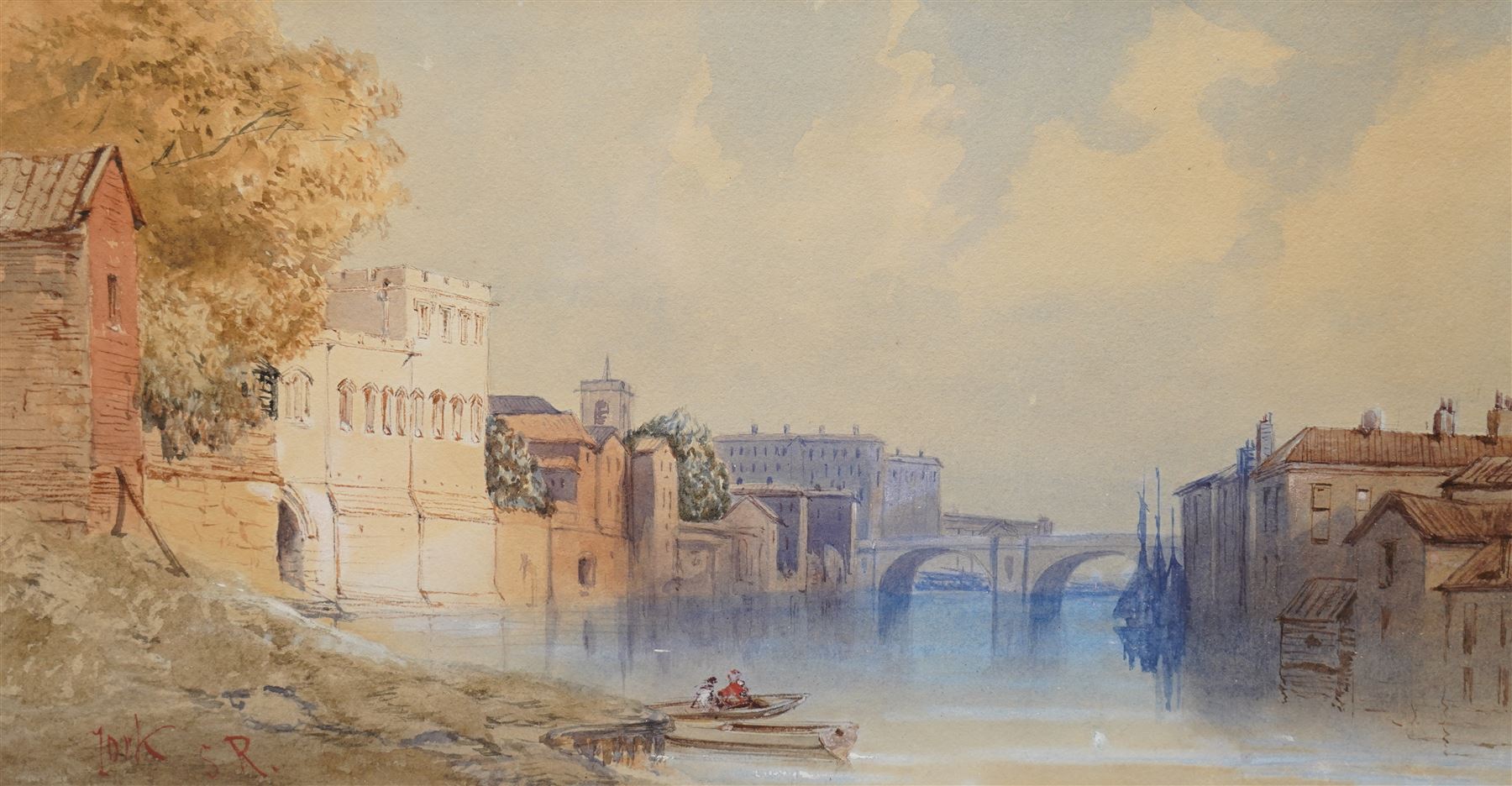 Samuel Read RWS (British 1815-1883): On the Ouse - York, watercolour signed and inscribed 20cm x 38cm