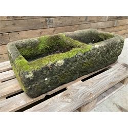 Large 19th century rectangular two division stone trough