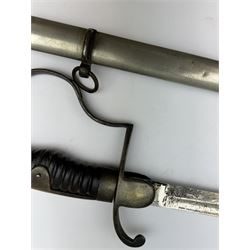 Ottoman/Turkish WW1 Period Infantry Officer's Short Sword,  the single edge fullered steel blade etched with a martial trophy, star and crescent, L73cm, the rib etched Vahram Tagirian, with steel scabbard, L87cm