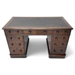 Victorian mahogany twin pedestal desk, moulded rectangular top with inset leather writing ...