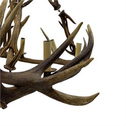 Deer antler chandelier, of square shaped form, with six fitted lights, W80cm, H62cm