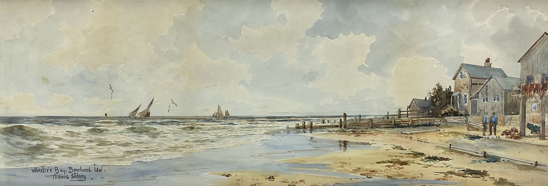 Thomas Sidney (Early 20th century): 'Wheelers Bay Bonchurch Isle of Wight', watercolour signed and titled 23cm x 67cm