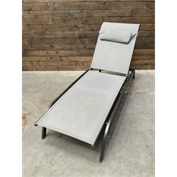 Four Alexander Rose painted aluminium adjustable garden loungers