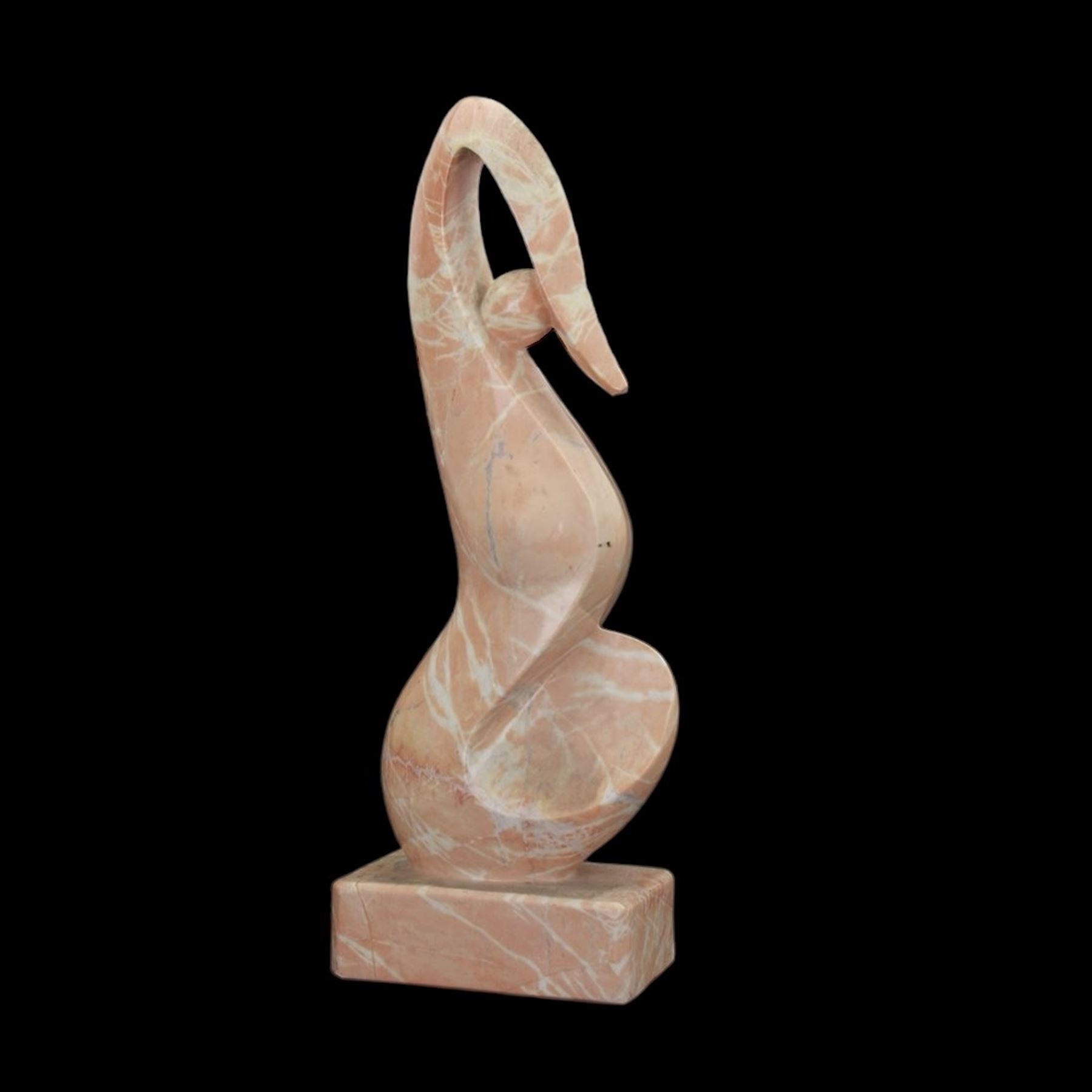 Abstract pink marble sculpture, upon a rectangular base, H63cm