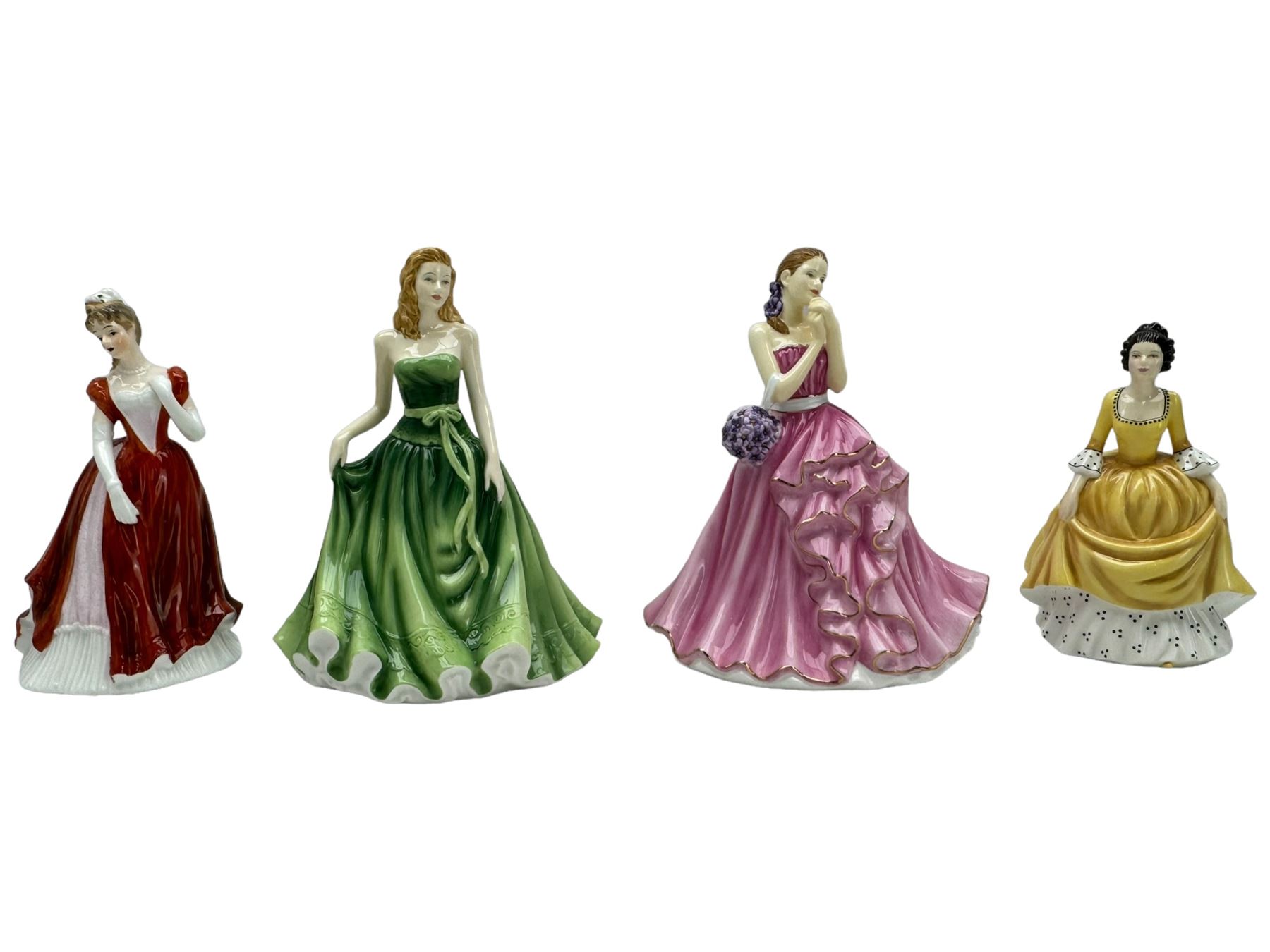 Four Royal Doulton Pretty Ladies 'Coralie' HN4929, 'Pamela' HN5407, Samantha HN5260, and 'Rebecca' HN5516; together with two The English Ladies Co figures 'Lady Epsom' and 'Lady Windsor'; Coalport 'Caroline' and another porcelain lady (8)