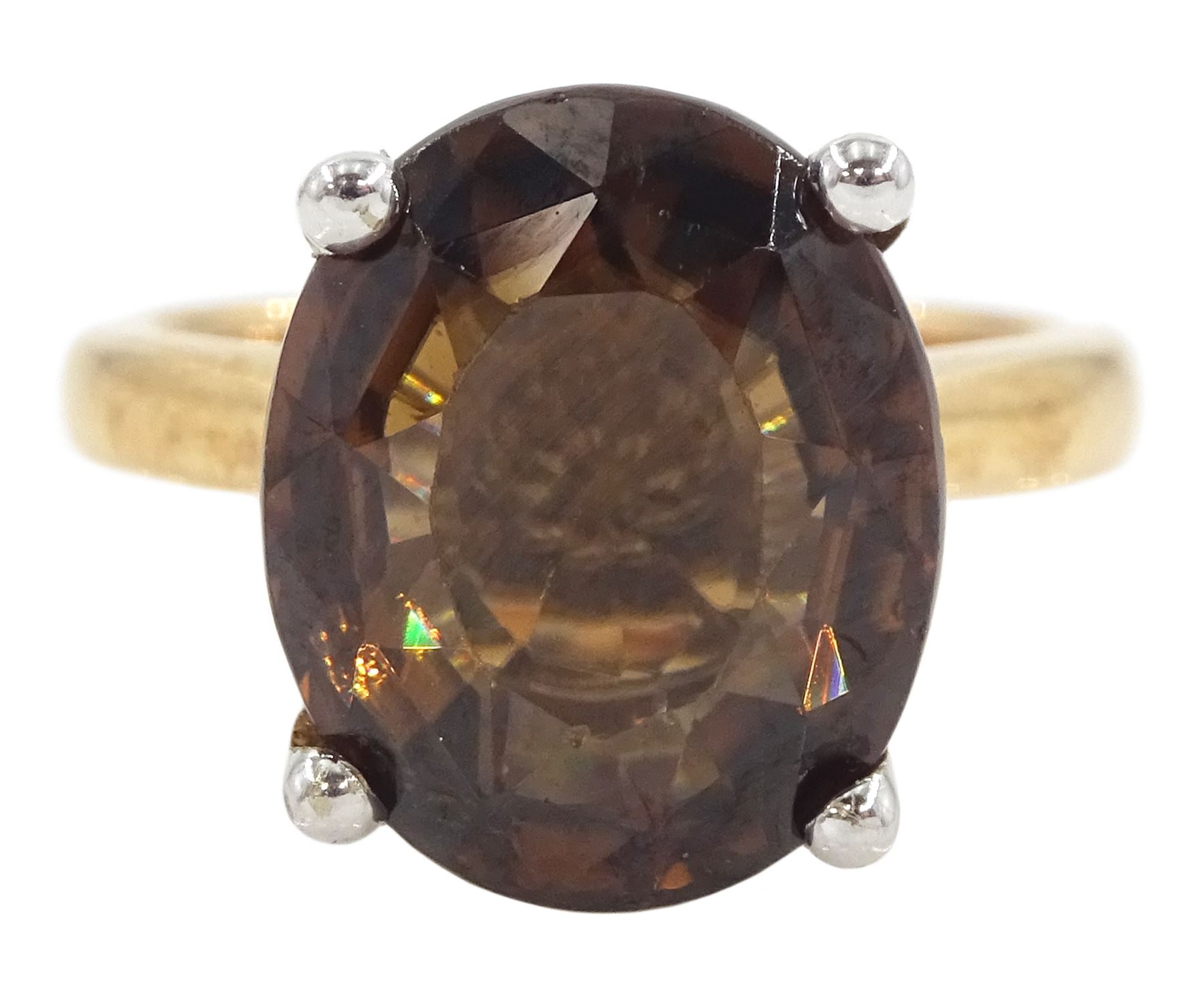 18ct rose gold single stone brown zircon ring, hallmarked, zircon approx 11.35 carat