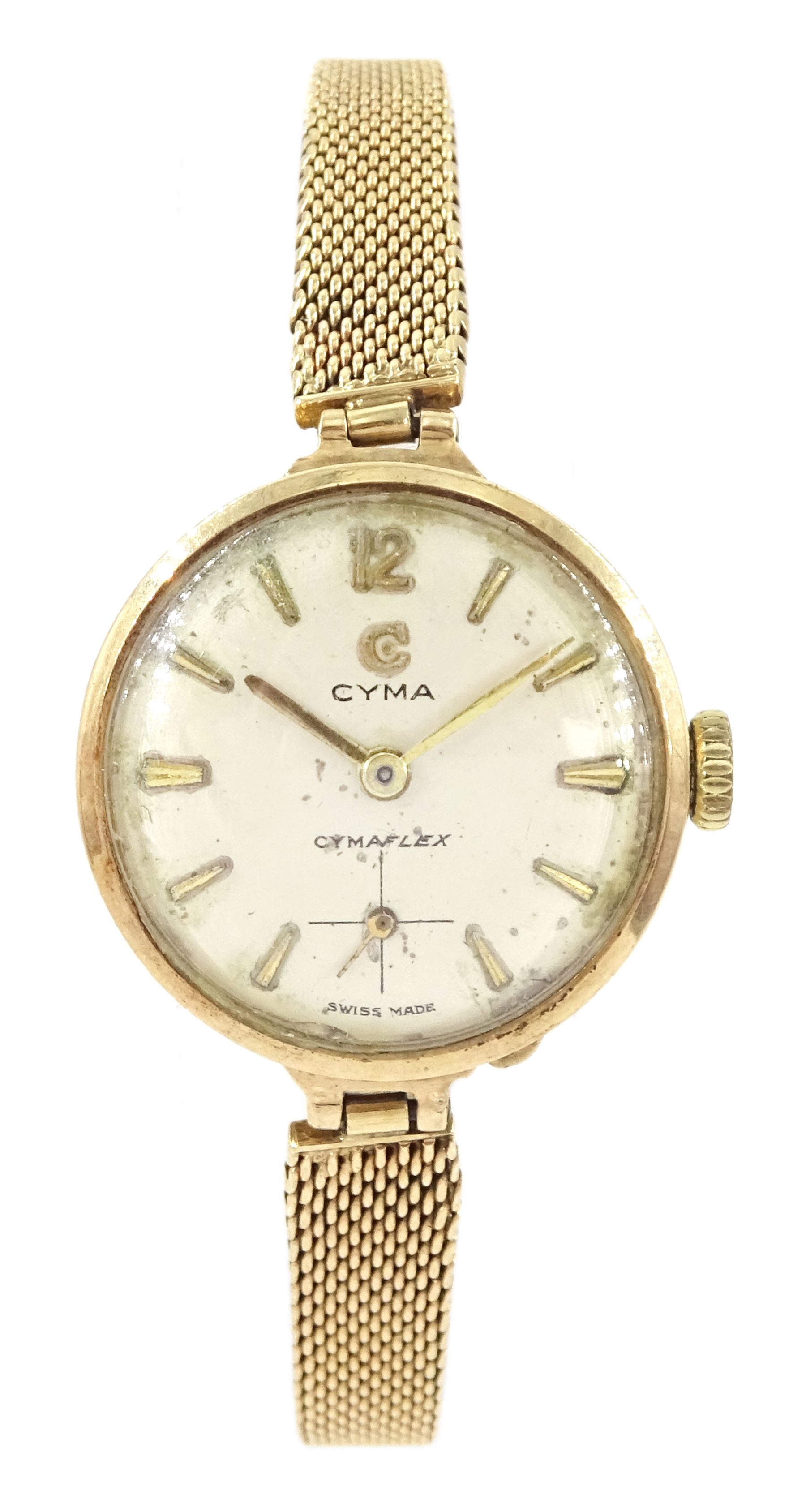 Cyma Cymaflex ladies 9ct gold wristwatch, on 9ct gold bracelet, hallmarked