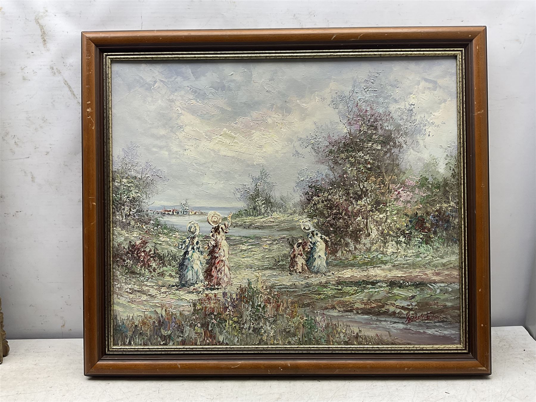 Continental School (Mid 20th Century) Ships at Full Sail, three oils by different hands signed F Daniels, Ambrose and M Unger together with an indistinctly signed impressionist landscape max 59cm x 90cm (4)