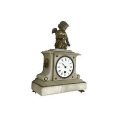 French Alabaster single train mantle clock. 