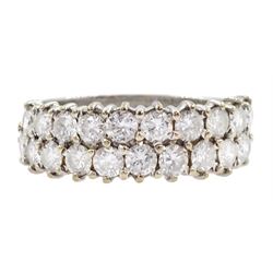 18ct white gold two row round brilliant cut diamond half eternity ring, stamped 18K, total diamond weight approx 1.40 carat