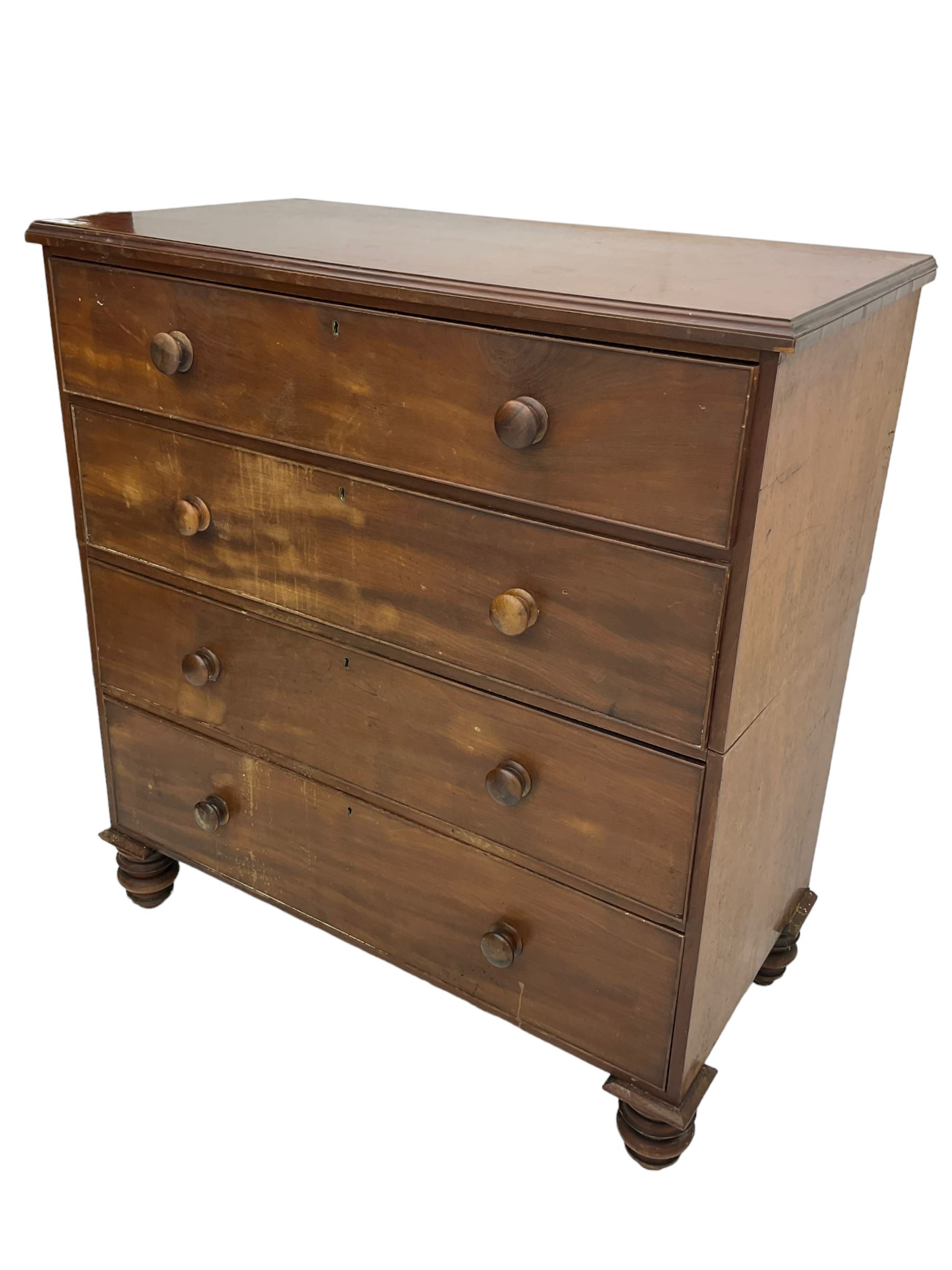 Victorian mahogany straight-front split chest, moulded rectangular top over four graduating cock-beaded drawers, on turned feet 