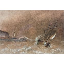 Henry Barlow Carter (British 1804-1868): Fishing Boat Leaving Scarborough, watercolour with scratching out unsigned 14cm x 20cm 