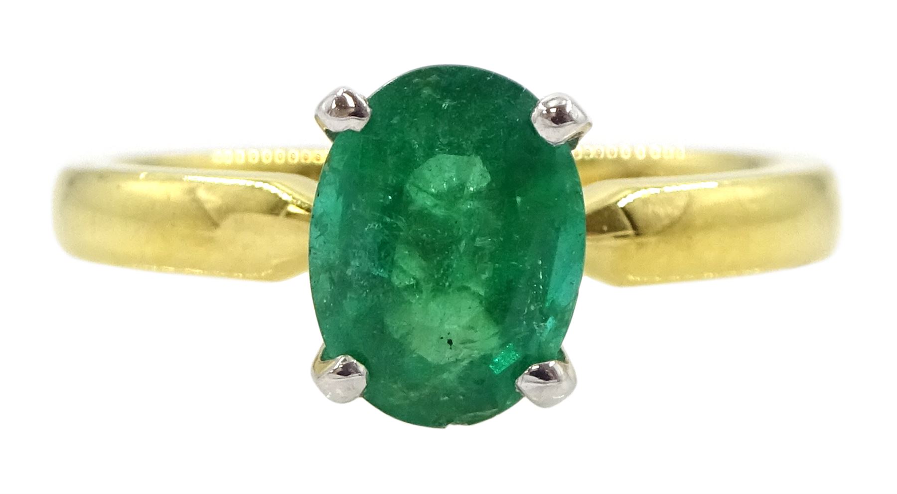 18ct gold single stone oval cut emerald ring, hallmarked, emerald approx 1.00 carat