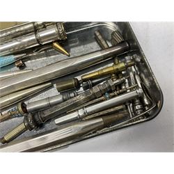 Collection of silver and other propelling pencils, including guilloche enamel example and oddments 