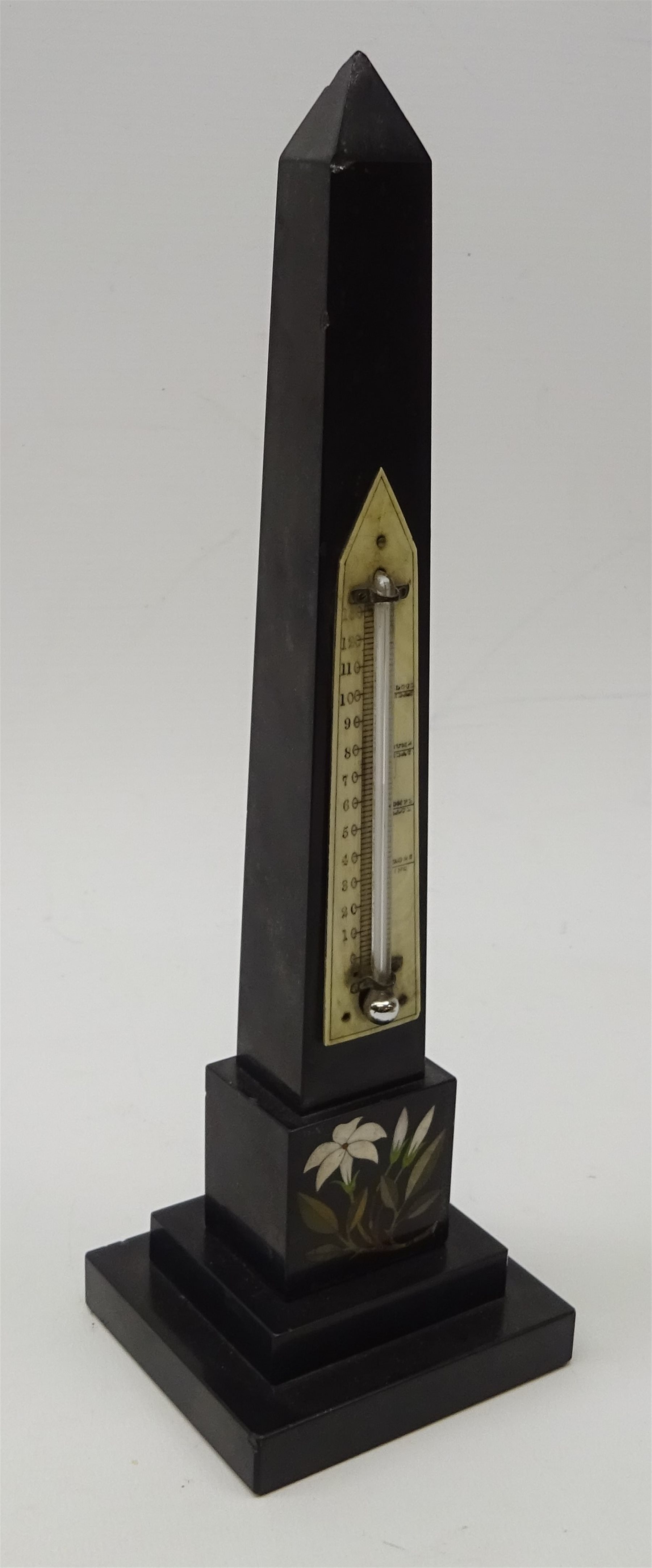 Victorian Ashford type Pietra dura black marble obelisk thermometer ...