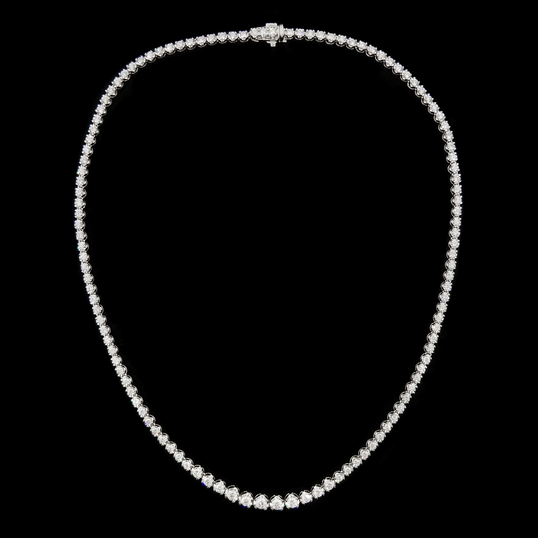 18ct white gold diamond riviere necklace, one hundred and twenty brilliant cut diamonds of 5.01 carat, stamped K18, with insurance document dated 2023