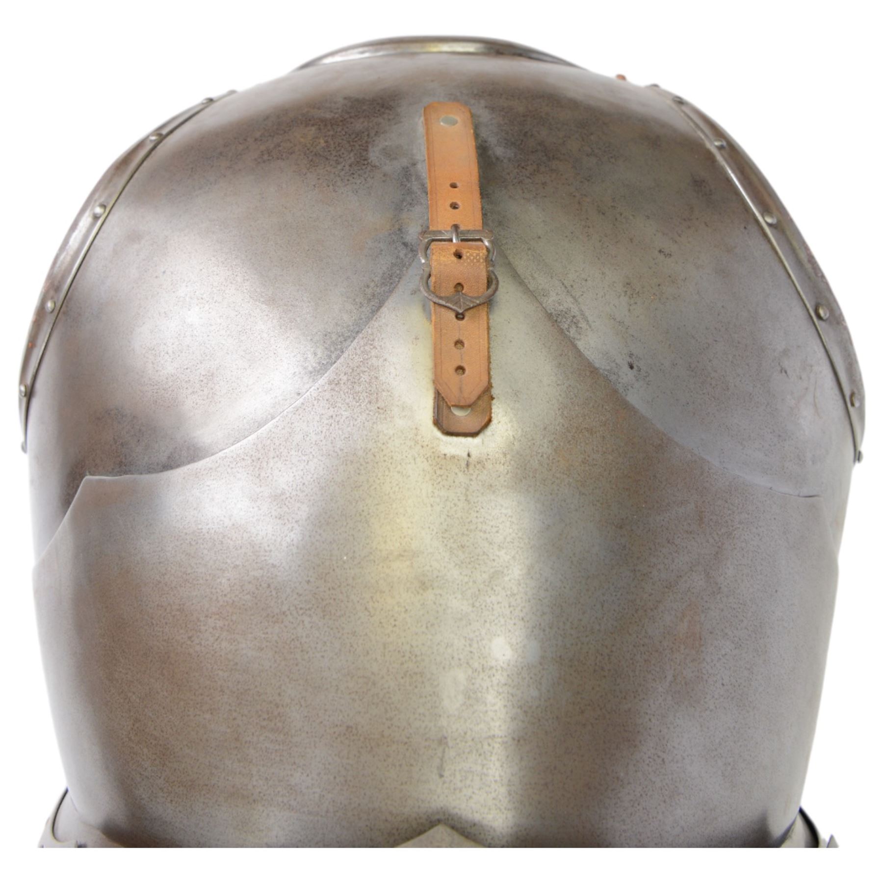 20th Century replica of a continental Cuirass body armour, comprising of breastplate and two leg guards with leather straps