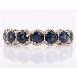  White gold seven stone sapphire ring stamped 18ct  