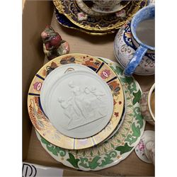 Assorted ceramics to include pair of Royal Copenhagen white bisque plaques decorated with classical scenes, D13.5cm, various tea wares to include Wedwood examples, Royal Worcester Lord Nelson anniversary collection plate, Rouen fiance twin handles, vase, etc., in one box