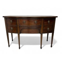 George III mahogany bow-fronted sideboard, mahogany banded top over three drawers and cupb...