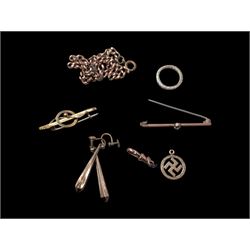 9ct gold jewellery, including spinel ring, rose gold chain links, rose gold screw back ear...