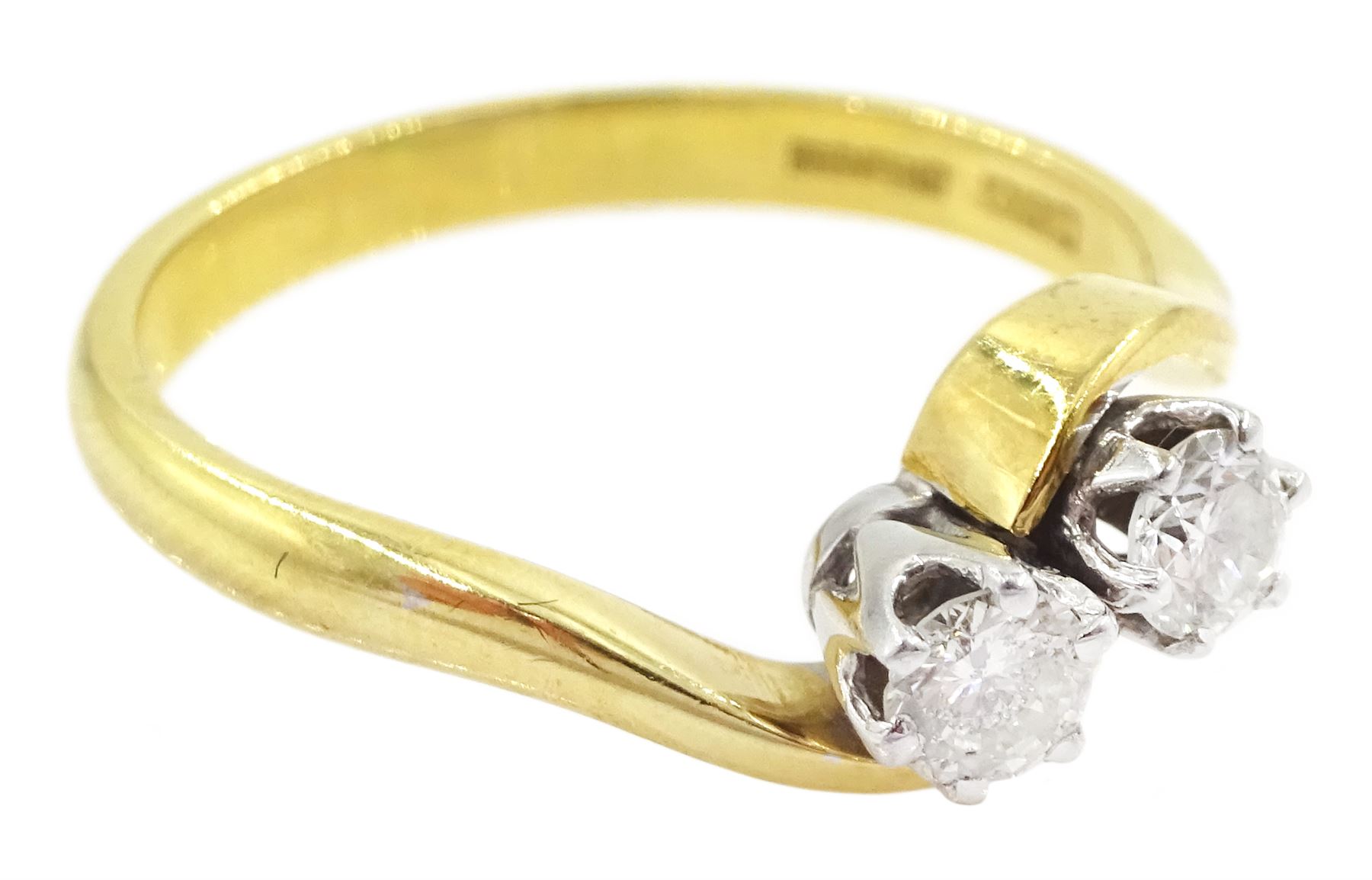 18ct gold two stone round brilliant cut diamond crossover ring, Birmingham 1993, total diamonds weight approx 0.30 carat