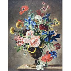 Stuart Scott Somerville (British 1908-1983): Flowers in a Campana Urn, oil on board signed 44cm x 33cm