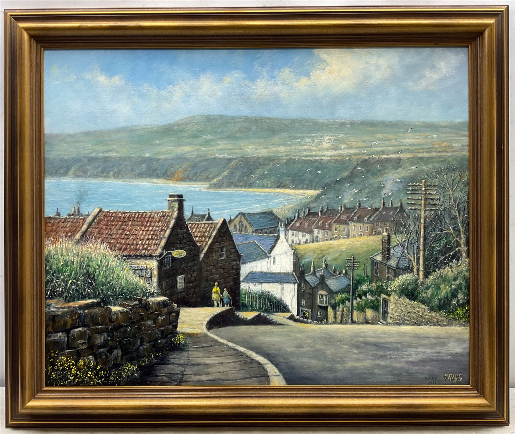 Jack Rigg (British 1927-2023): Bank Top 'Robin Hood's Bay 1962', oil on canvas signed and titled, dated 2002 verso 59cm x 74cm